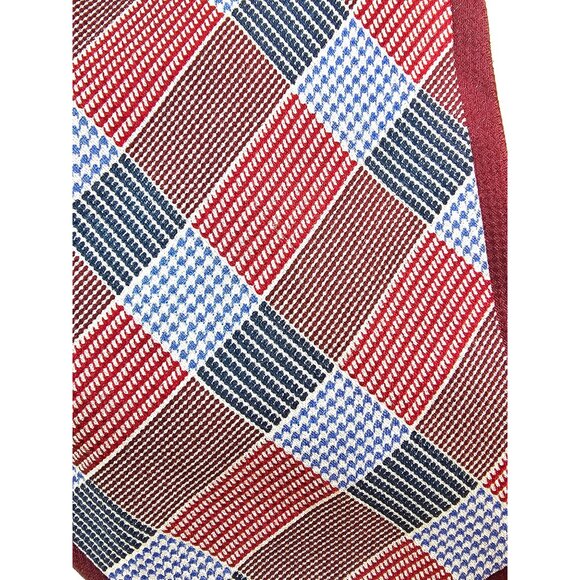 Tommy Hilfiger Handmade 100% Silk Red Blue Plaid Pattern Mens Neck Tie - Picture 7 of 8